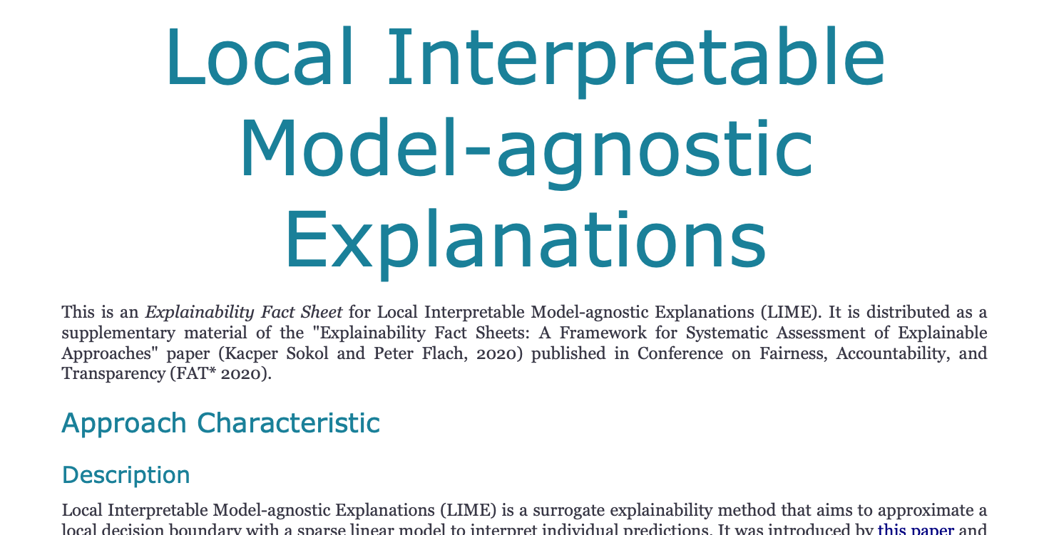 LIME explainability fact sheet